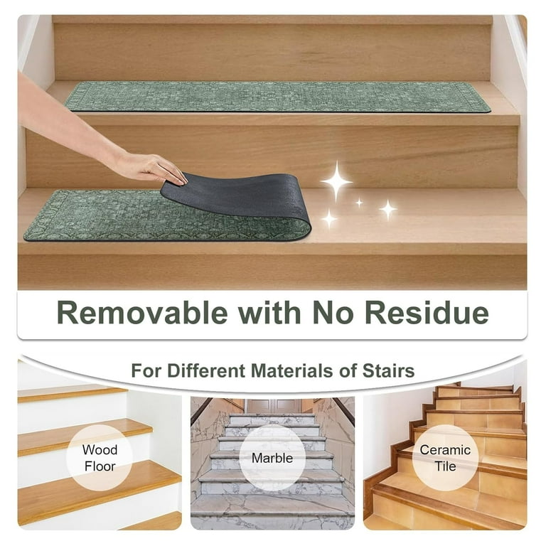 Stair Treads Non Slip Green 8"x30" Carpet Stair Treads for Wooden