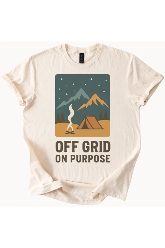 Off Grid Camping Shirt Adventure Tee Mountain Tent Graphic Size S-5Xl Heygategoo Tee