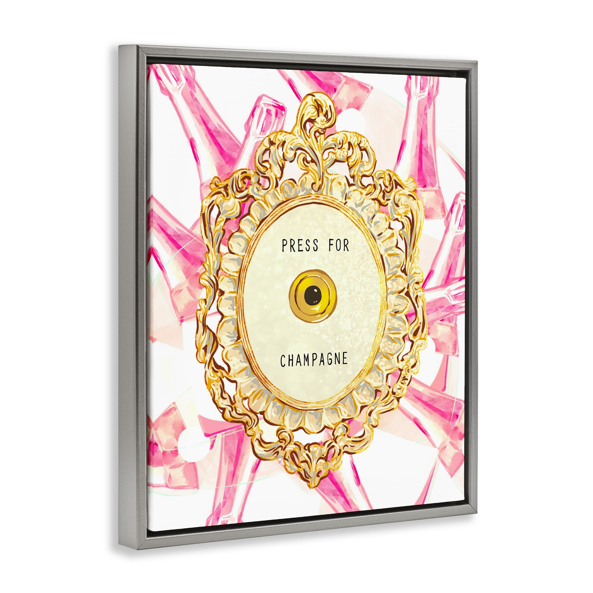 Champagne Doorbell with Pattern Gray Framed Floater Canvas Wall Art, design by Ziwei Li
