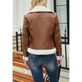 thumbnail image 4 of Shearling Trim Zip-Up Long Sleeve Classic Aviator Jacket for Women Brown XX-large, 4 of 4
