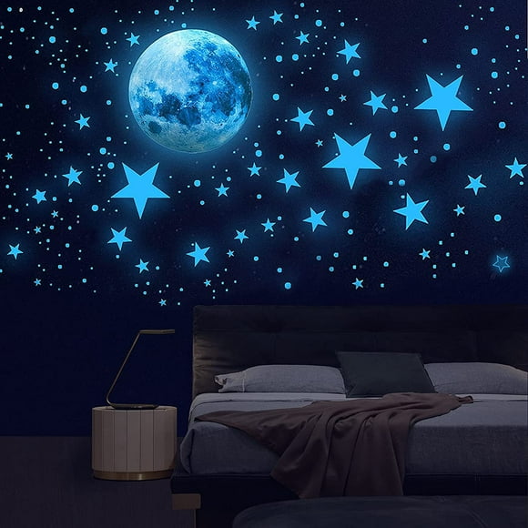 Susimond 1012PCS Glow in The Dark Stars for Ceiling, Glowing in The Dark Stickers Stars and Moon Wall Decals, Adhesive Glowing Stars Wall Stickers Star Decorations for Kids Nursery Bedroom Room(Blue)
