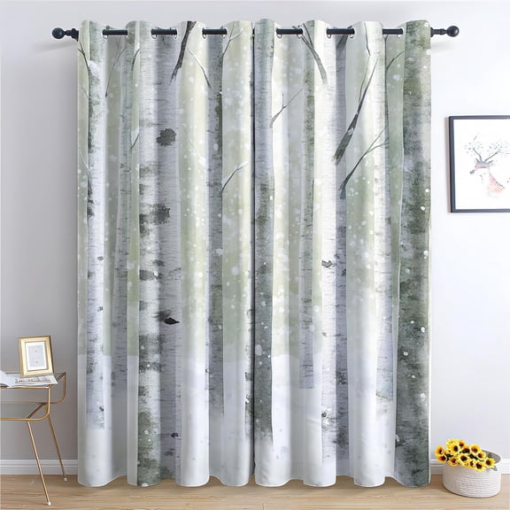 Birch Tree Blackout Curtains, Mottled Trunk Tree Branch Window Curtains & Bedroom Decor Winter Landscape Curtains For Living Room, Thermal Grommet Drapes21"W x 45"L (Pack of 2)
