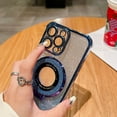 thumbnail image 3 of for iPhone 15 Plus Plating Glitter Protective Case with Ring Kickstand, Magnetic Wireless Charging Shockproof Flexible Lightweight Non-Slip TPU Sparkly Case with Lens Protector, Black, 3 of 8