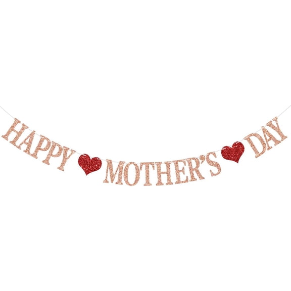 Happy Mother's Day Banner Mother's Day Garland Banner Thanks Mom, Mother's Day Party Hanging Decoration Rose Gold Glitter