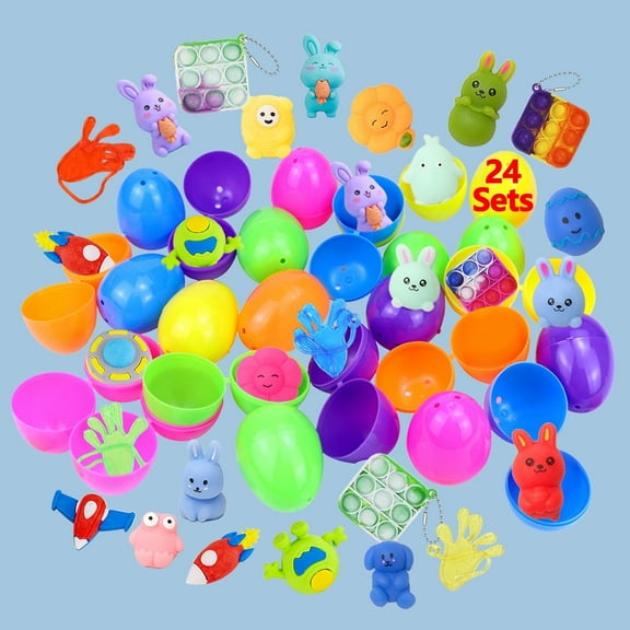 MBYHSC 24 Fillable Easter Eggs with 24 Mini Toys Easter Basket Stuffers Easter Gift for Boys