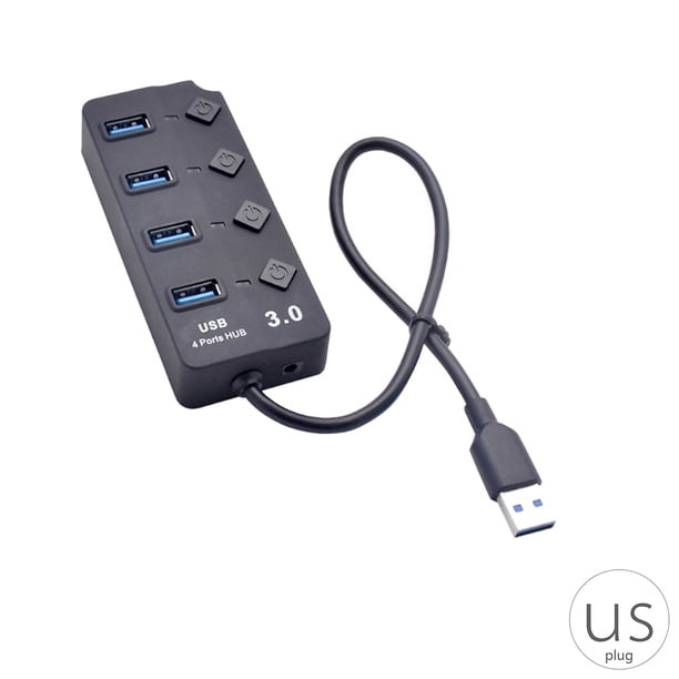 USB 3.0 Hub Splitter 4 puertos Interruptor de encendido / apagado individual de alta velocidad Adaptador de corriente alterna para PC portátil Speravity DZ6834-01