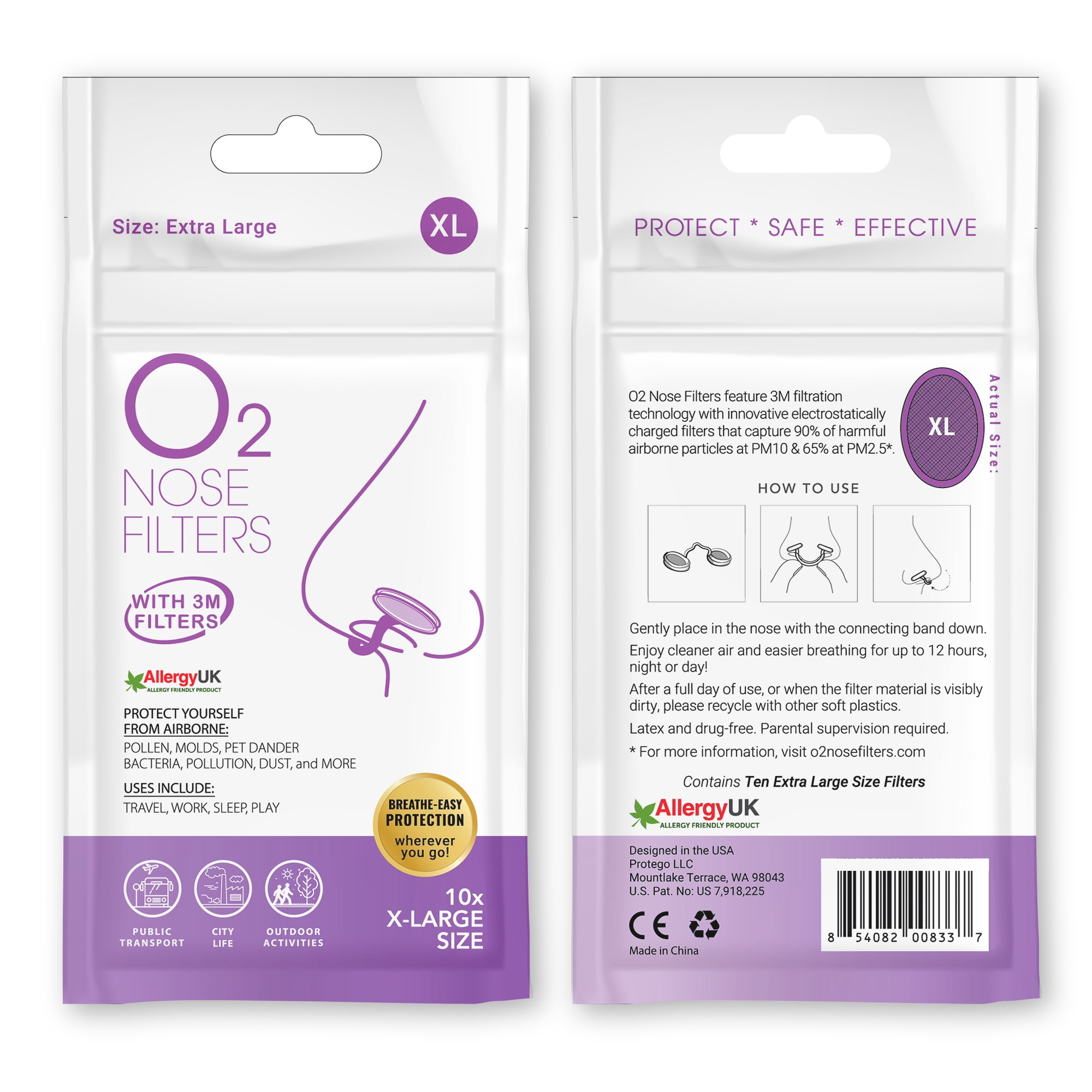 O2 Nose Filters with 3M Filtration Pack of 10 Nasal Dilators Allergy