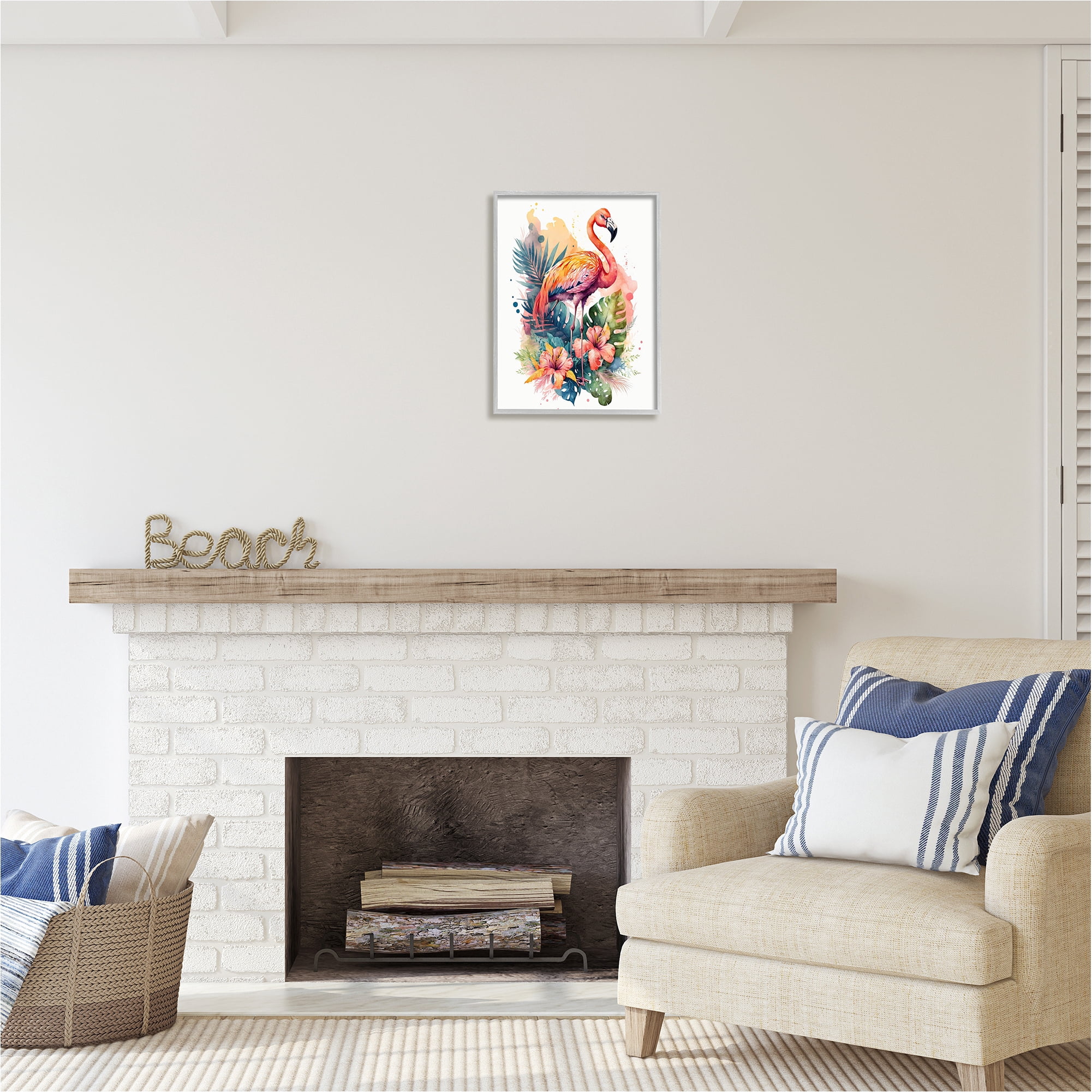 Stupell Industries Modern Tropical Flamingo Animals & Insects Painting Gray Framed Art Print Wall Art, 16 x 20