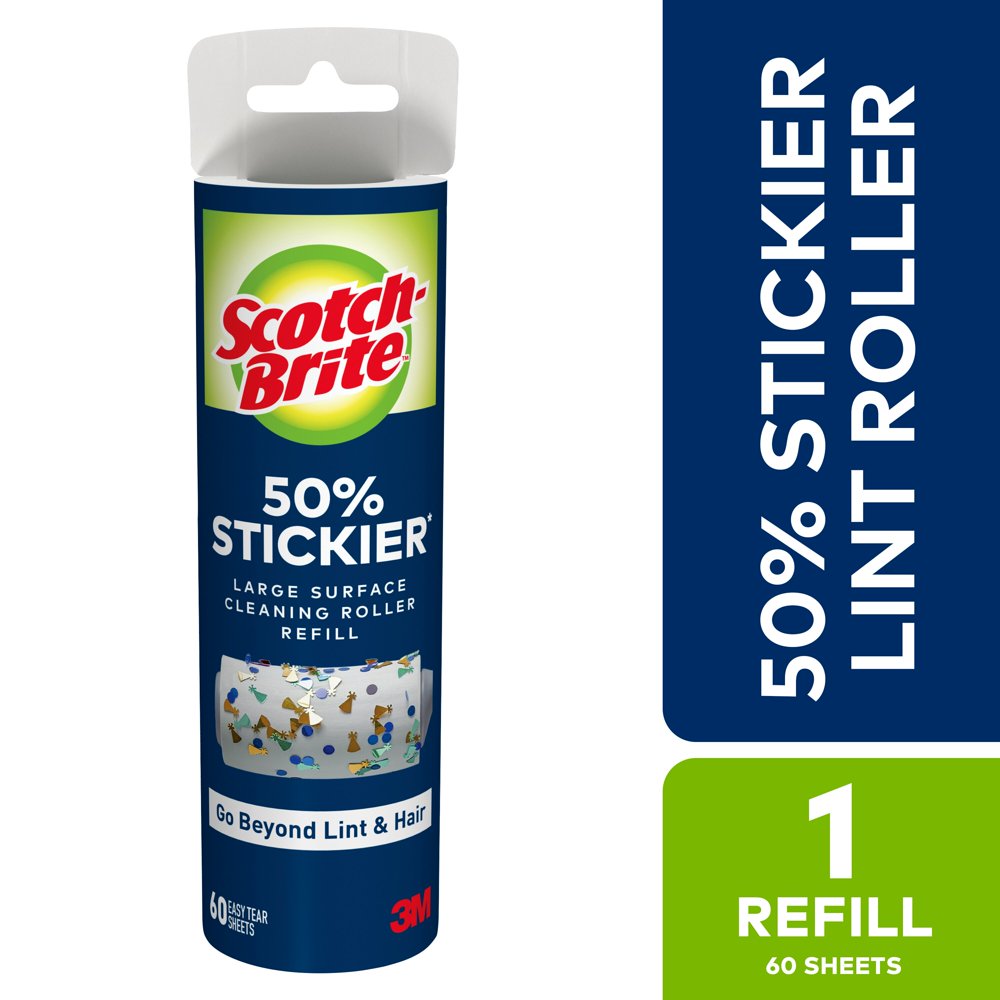 SCOTCHBRITE 50 STICKIER LARGE SURFACE LINT ROLLER REFILL, 8 IN X 31.4 FT (20.3 CM X 9.57 M