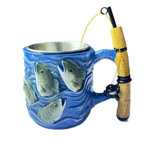Inteprter Tazas de pesca decorativas con mango de carrete de caña de pescar interesante de café, taza de pescado, regalo ideal limpio, perfecto Juegos de servir café y té