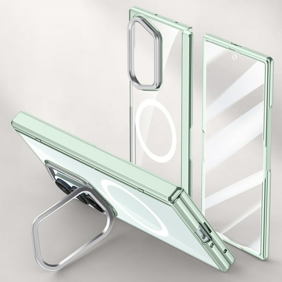 Elehold for Samsung Galaxy Z Fold 7 Case with Hinge Protection & Front Screen Protector & Camera Ring Stand,Compatible with Mag-Safe Wireless Charging,Lightgreen(HD Clear Film)