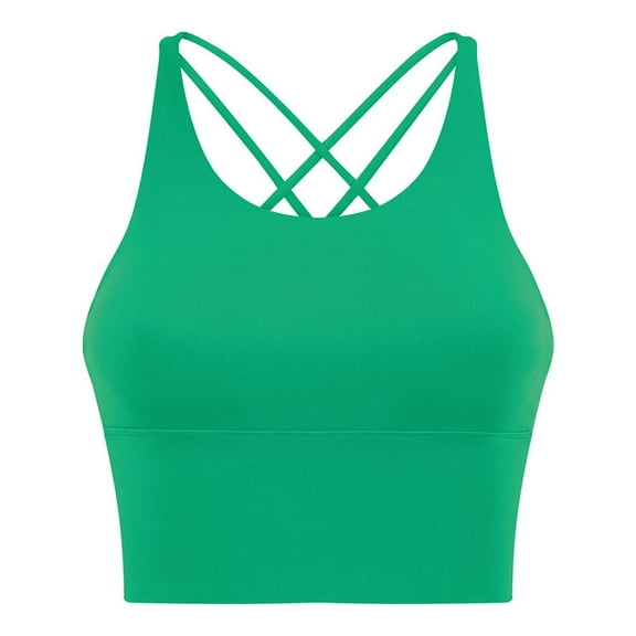 Xfvqtps Womens Workout Sports Bras Fitness Backless Cross Back Spaghetti Strap Padded Bra Yoga Crop Tank Top Green