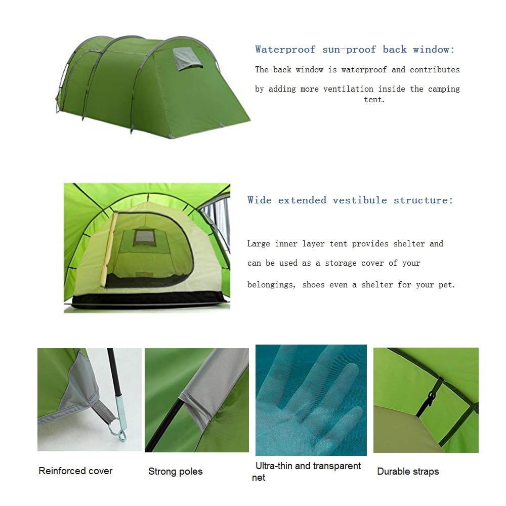 IClover 2 Room Camping Dome Tunnel Tent 3/4 Person Instant Pop Up Backpacking Waterproof Dome Easy Quick Setup Tents for Outdoor Hiking Include Carrying Bag