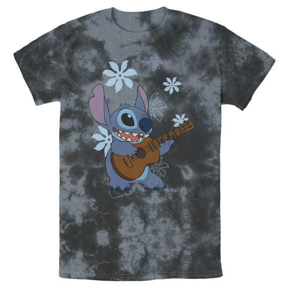 Men's Lilo & Stitch Floral Ukulele Dance Graphic Tee Black/Charcoal Small