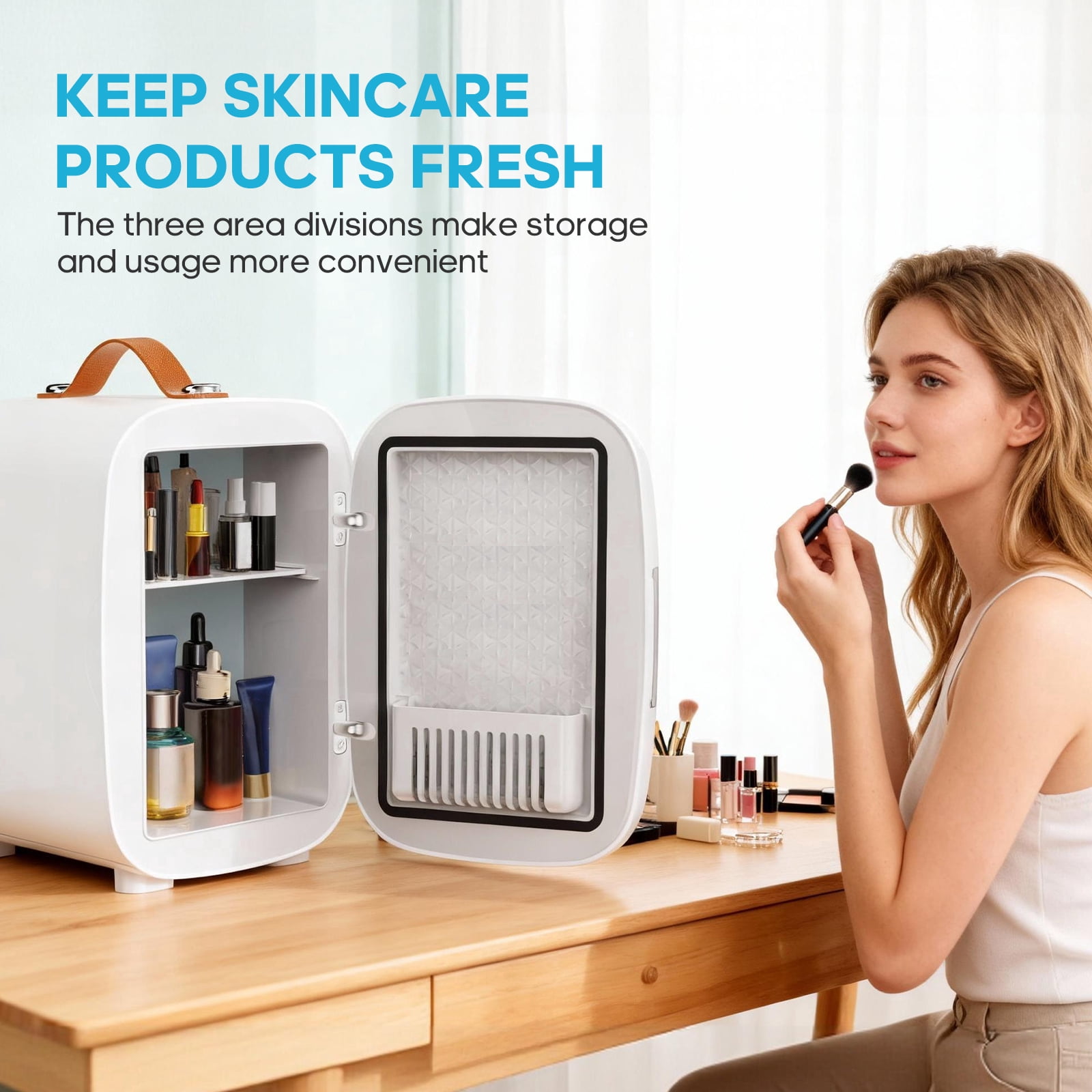 JIOABL Mini Refrigerator 4L/7 Can, Compact Small Fridge, Cosmetics Cooler for RV Use, Skincare, Bedroom, Car, White