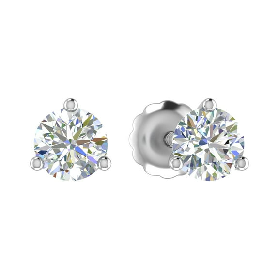 1 Carat Diamond 3-Prong Set Stud Earrings in 14K White Gold (with Screw Back)