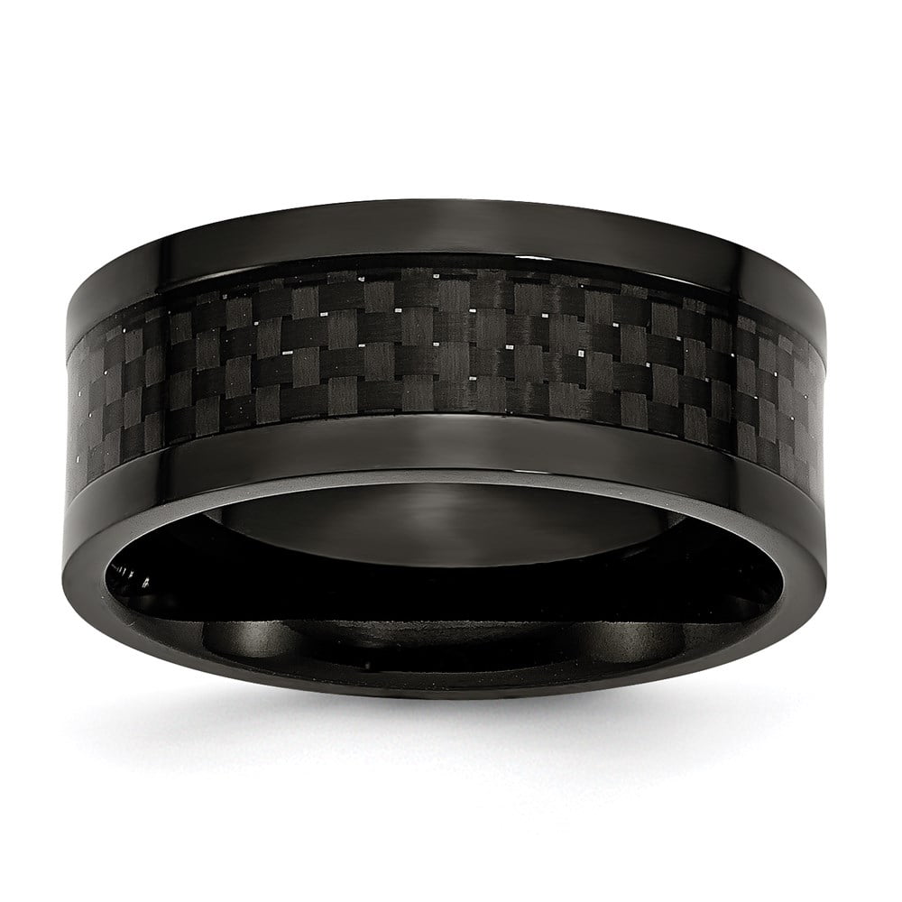 Titanium 8mm Black IP-plated with Carbon Fiber Inlay Polished Band Size 13.5 Length Width 8 