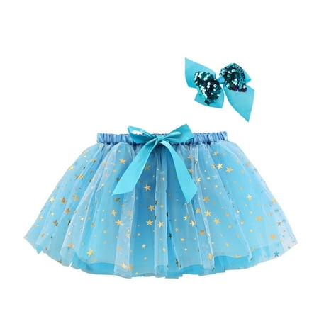 

Odeerbi Toddler Girls Layered Tutu Skirt Tulle Dance Skirts Toddler Baby Cute Star Net Yarn Princess Skirt Multi-color Skirt Bow Hairpin Suit Blue 2-4 Years