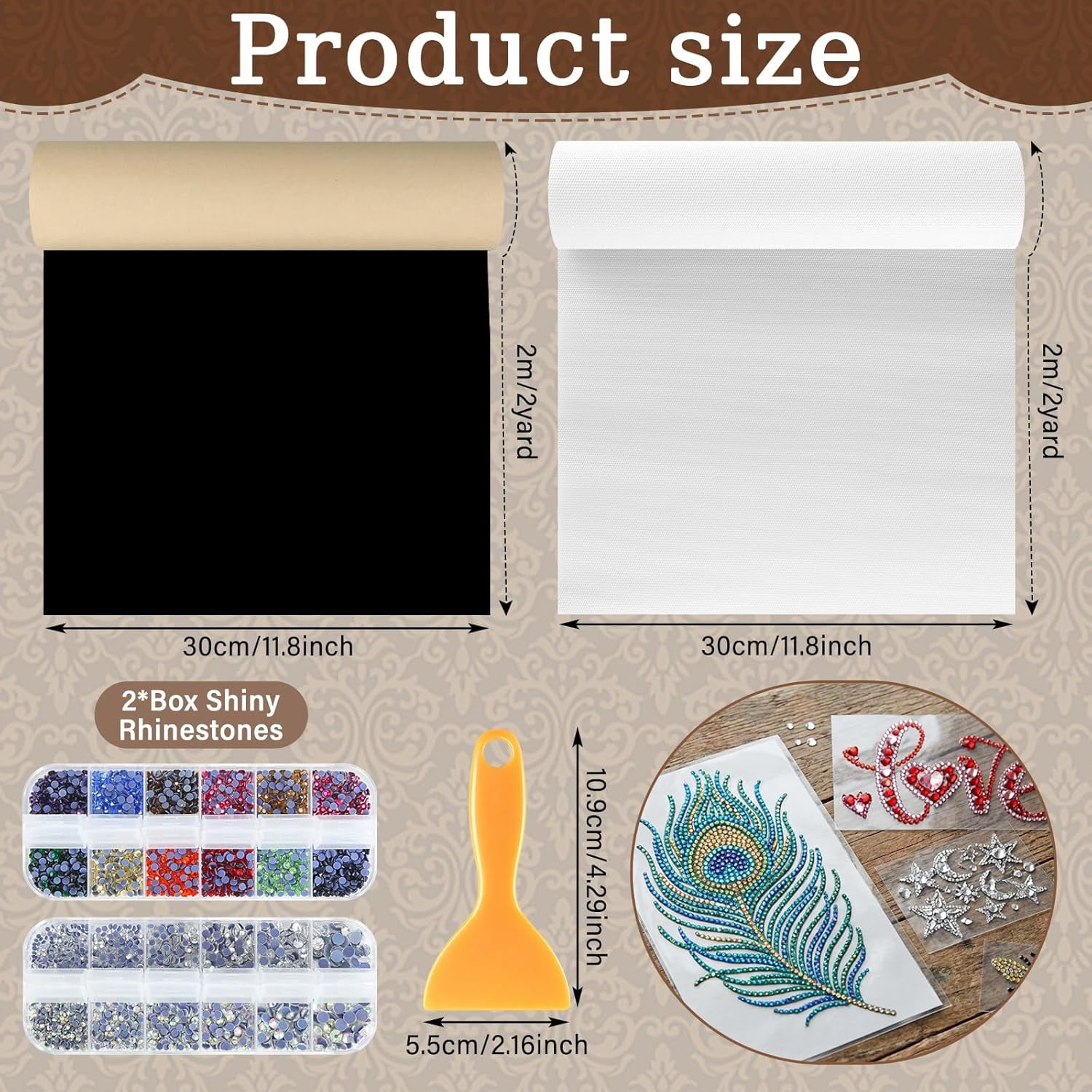 11.8'' x 2 Yard Flock Rhinestone Kit Includes 14 Colors Hotfix Rhinestones Black Self Adhesive Flocking Template Material Flock Squeegee for Heat Transfer Crafts