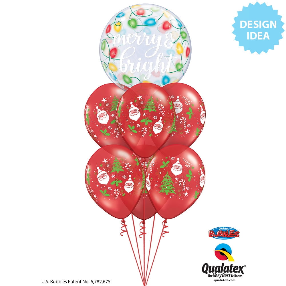 Qualatex Santa Face & Christmas Tree Designs 11" Latex Balloons, Red, 50 CT
