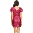 thumbnail image 3 of Fashion Womens Short Sleeve Sequin V Neck Bodycon Mini Club Dress, 3 of 5