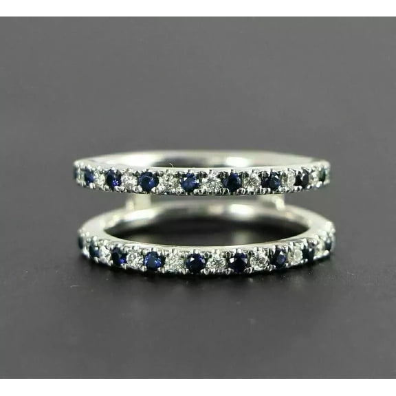 Beautiful 2Ct Round Cut Blue Sapphire Enhancer Bridal Ring 14K White Gold Plated For Women's
