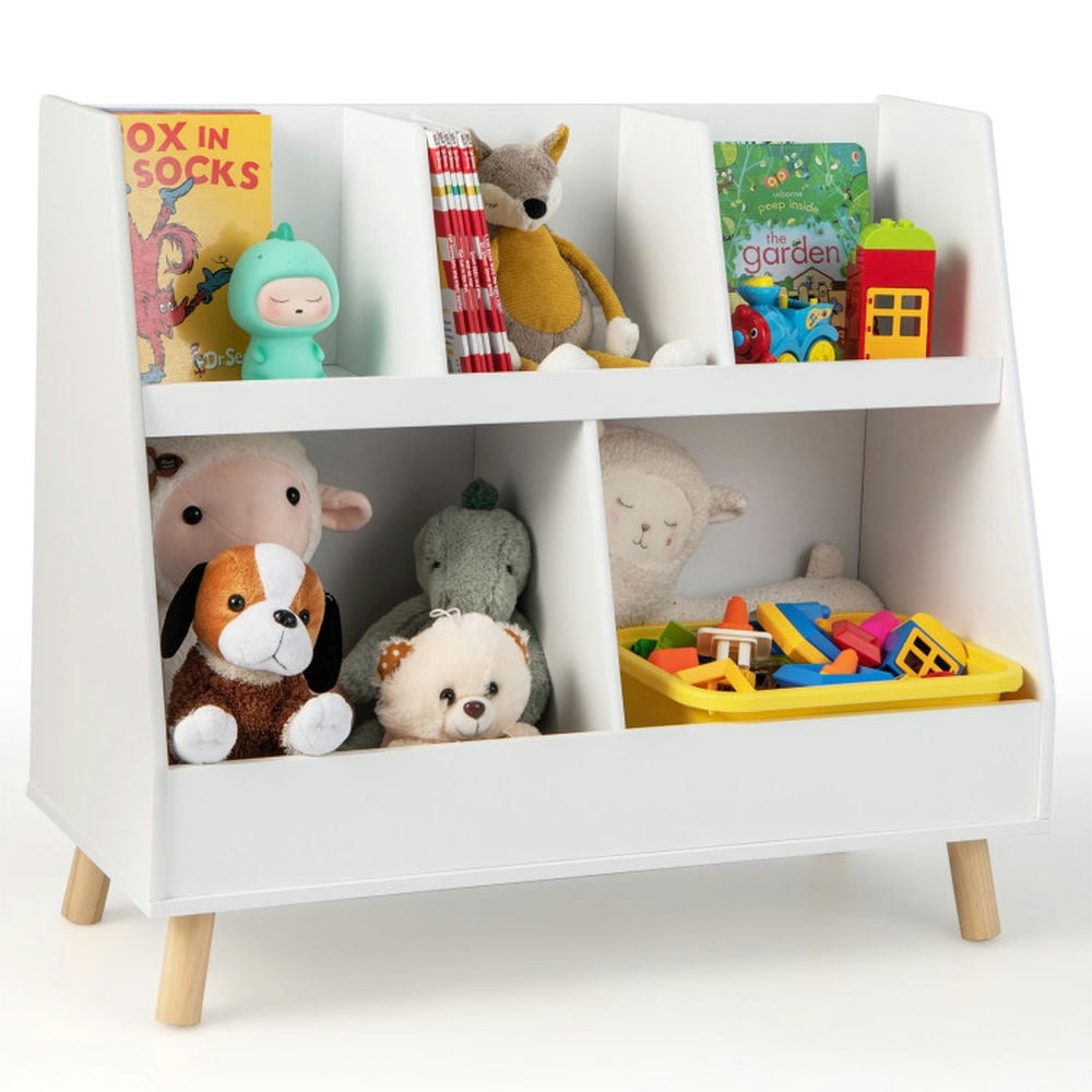 Topcobe 5-Cube Kids Bookshelf and Toy Organizer with Anti-Tipping Kits, Kids Toy Storage Organizer-White