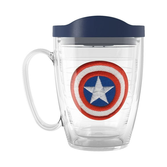 Tervis Marvel Captain America Icon Made in USA Double Walled  Insulated Tumbler Travel Cup Keeps Drinks Cold & Hot, 16oz Mug with Handle, Classic