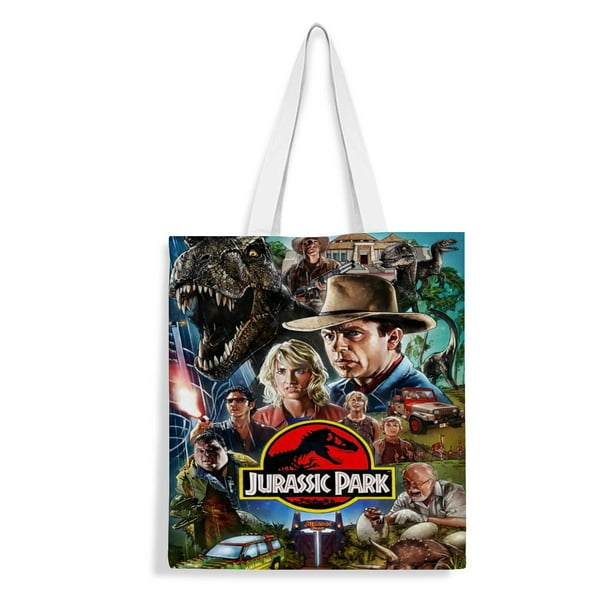 Jurassic Park Bolso de tela con estampado de lienzo para mujer, bolsa de compras reutilizable y estética, con cremallera interior, regalo para mujer, 35 × 40 cm.