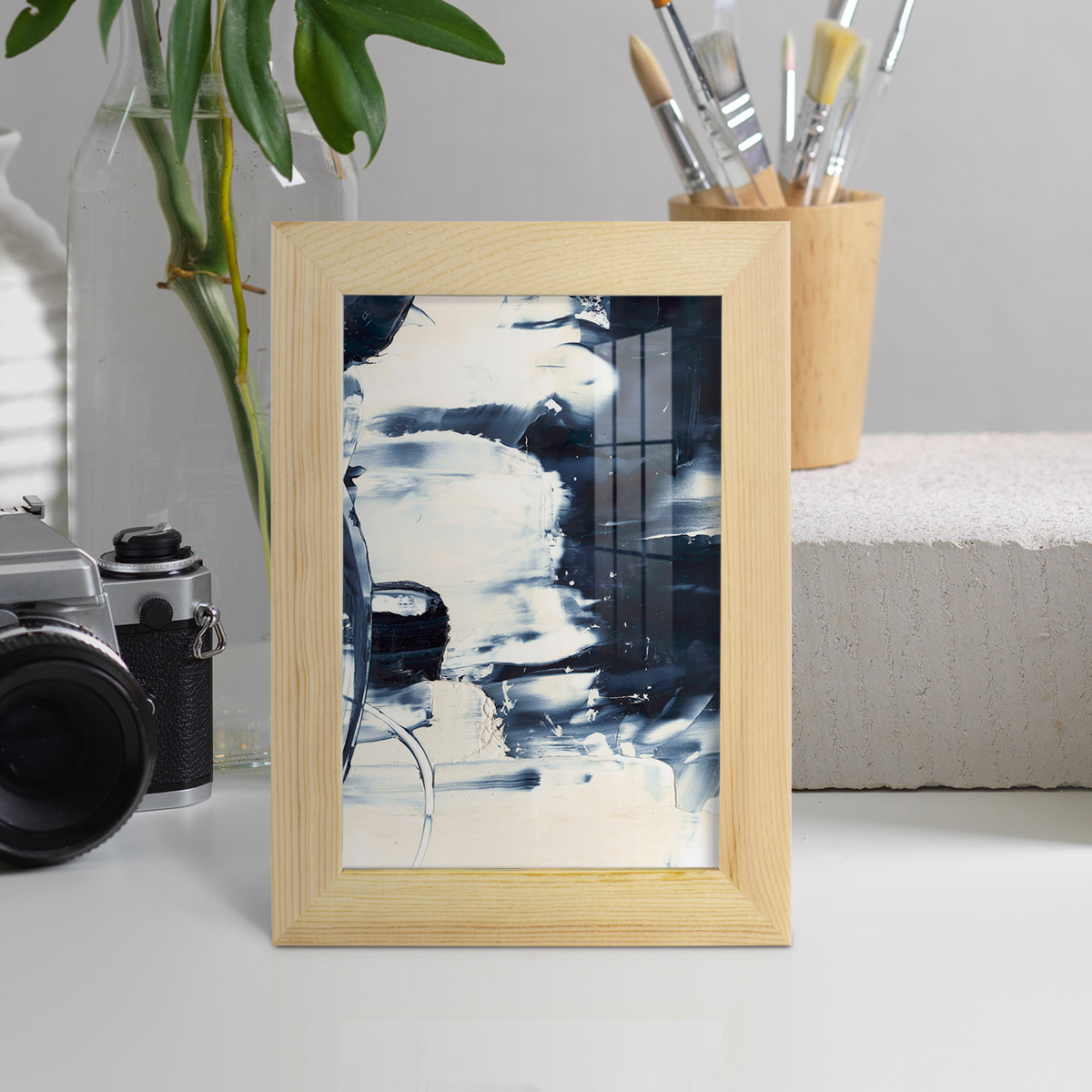 Wave Rider II -Framed Print w/glass-Natural Wood