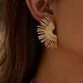 thumbnail image 4 of PISONIC Large Sunburst Fan-shaped Geometric Ear Stud Earrings for Women,Sunshine Irregular Trendy Earrings 18K Gold Plated/Silver Earrings Half Round Earrings Statement Jewelry, 4 of 7