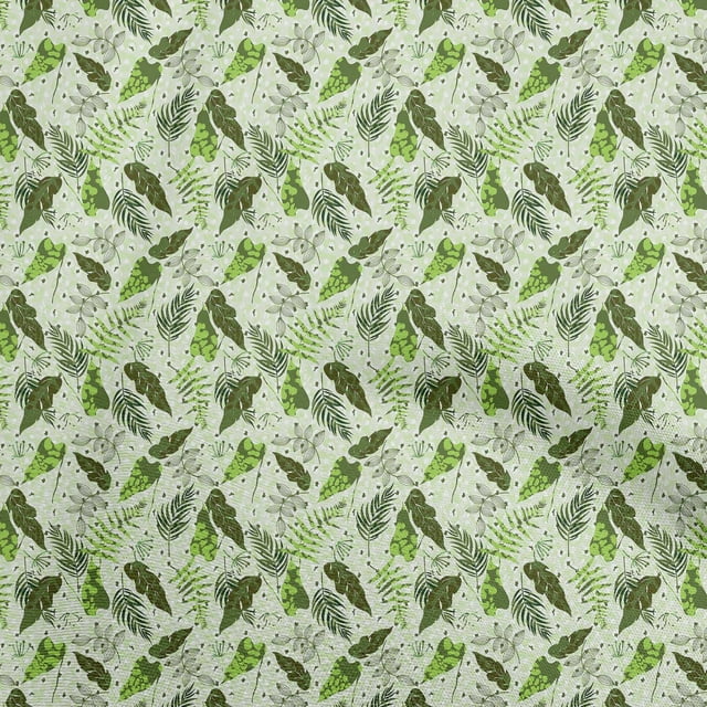 oneOone Tissu Georgette Viscose Vert Motif Feuille Tropicale Tissu au Mètre 42 Pouces de Large