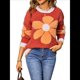 thumbnail image 3 of Suéter de Punto de Halloween para Mujer, Cuello Redondo, Estampado de Calabaza, Larga, Informal, Holgado, Top Corto Naranja M, 3 of 10