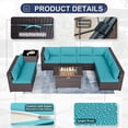 thumbnail image 5 of Kullavik Patio Furniture set Sectional Sofa 10 Pieces PE Rattan Wicker Patio Conversation Set w/43" Gas Fire Pit Table, Outdoor Furniture with 55000 BTU Propane Fire Pit,Blue, 5 of 7