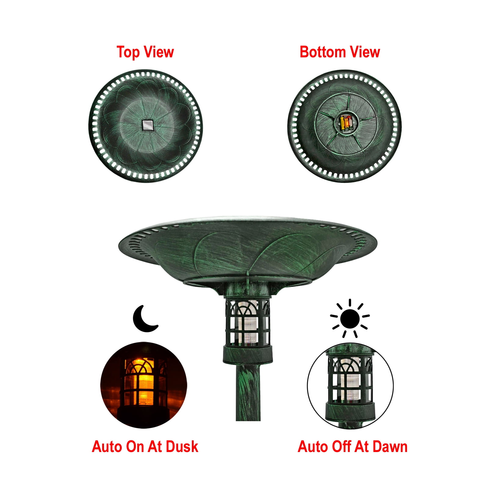 Westcharm 34 Inch Solar Powered LED Lighted Birdbath Poly Resin Bird Bath for Outdoors Yard Outside Outdoor Garden Decoration Pedestal Base Stand - Verdigris Green Solar Bird Bath