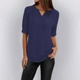 thumbnail image 2 of YOTMKGDO Elbow-Length V-Neck Shirt | Button Women Ladies Clothing Loose Shirt Chiffon Zipper Long Sleeves Plus Size Tops, summer tops for women (Navy, S), 2 of 5