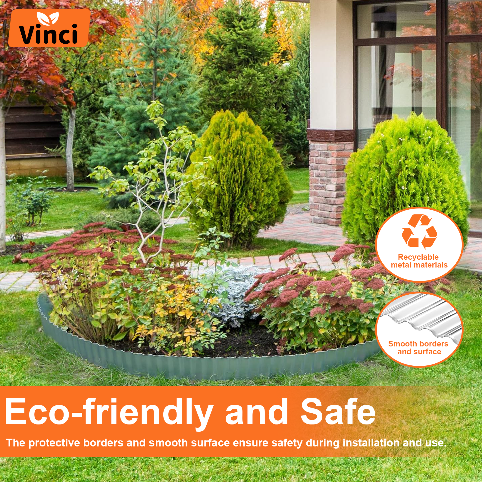 Vinci Garden Landscape Edging Border, 10 Inch x 10 FT Corrugated Sturdy Metal Easy Installation Safe Hemmed Lawn Garden Border Edges for DIY Flower Beds,Pathways and Patio Design (Silver)