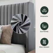 Amolife Queen Size Velvet Upholstered Bed with Wingback Headboard, Light Grey
