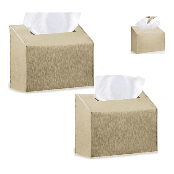 Khaki Disposable Hand Towel Box Cover Compatible with Kleenex Disposable Paper Hand Towels, Leather Tissue Box Cover Holder for Bathroom Holder (2 Pack)