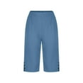 thumbnail image 4 of Bloomae Linen Shorts for Women Casual Summer Straight Leg Knee Length Cotton Lounge Short Pants Lightweight Elastic High Waist Side Slit Buttons Bermuda Shorts with Pockets Sky Blue XXXL, 4 of 6