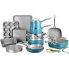 Gotham Steel 20 Piece All in One Kitchen Cookware + Bakeware Set with Durable Copper Ceramic Coating, Dishwasher Safe, Oven Safe, Ocean Blue/Silver
