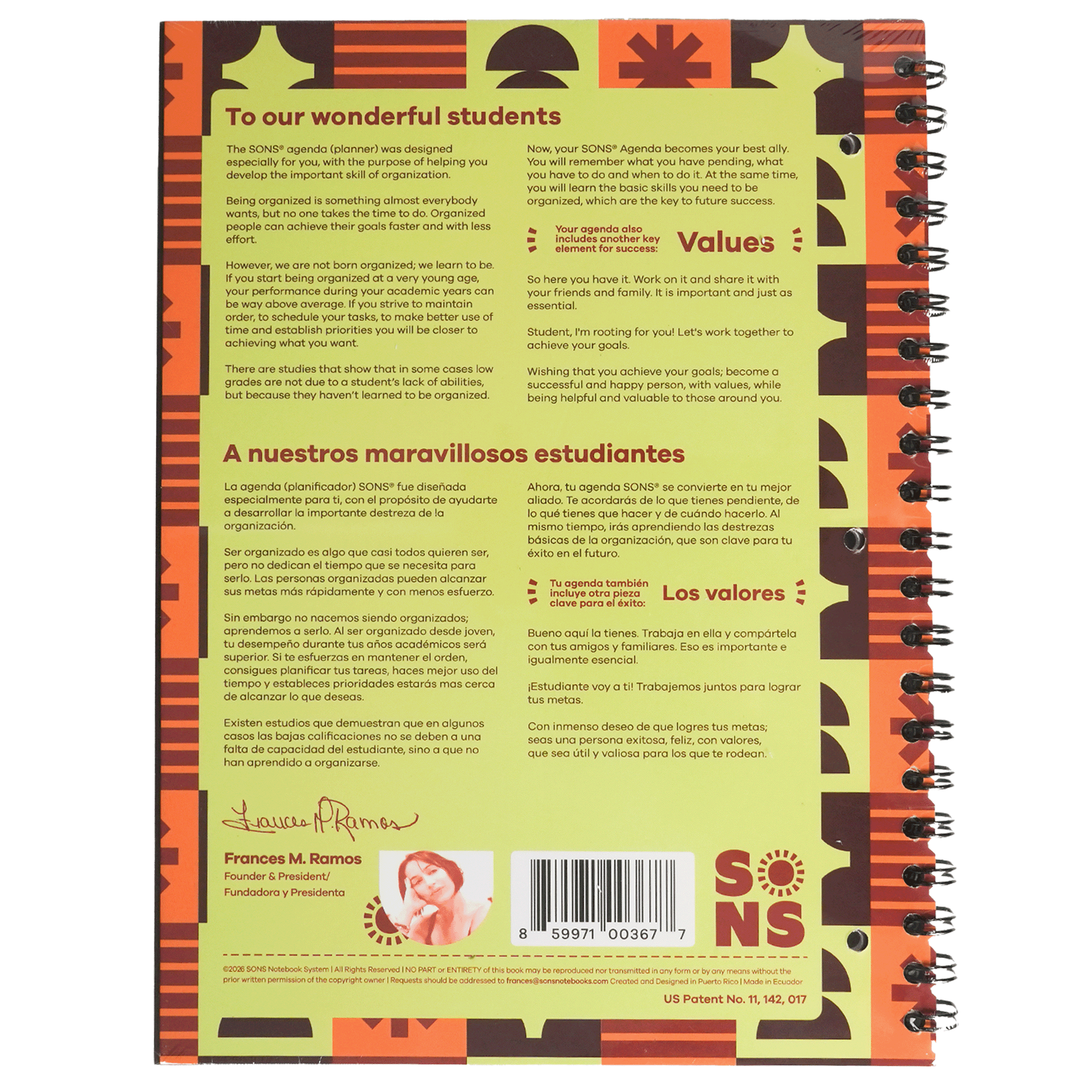 SONS, Student Planner, Middle and High School, Student Organizational Notebook, 10.5in, 2026-2027