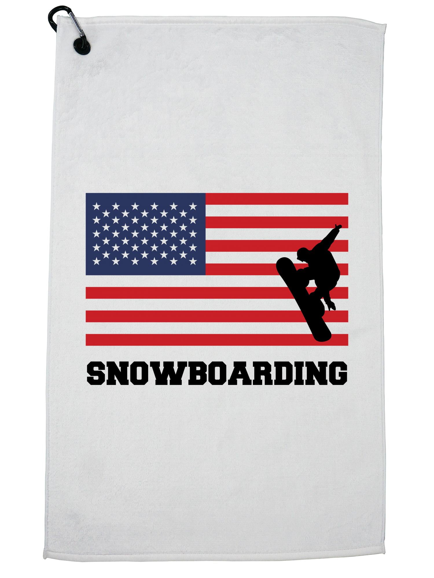 USA Olympic Snowboarding Flag Silhouette Golf Towel with Carabiner Clip by Hollywood Thread