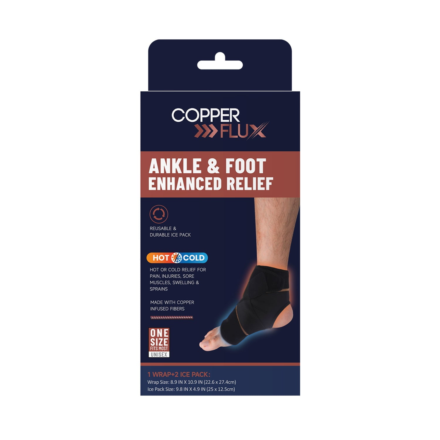 Ankle and Foot Brace with Hot/Cold Therapy Copper Infused