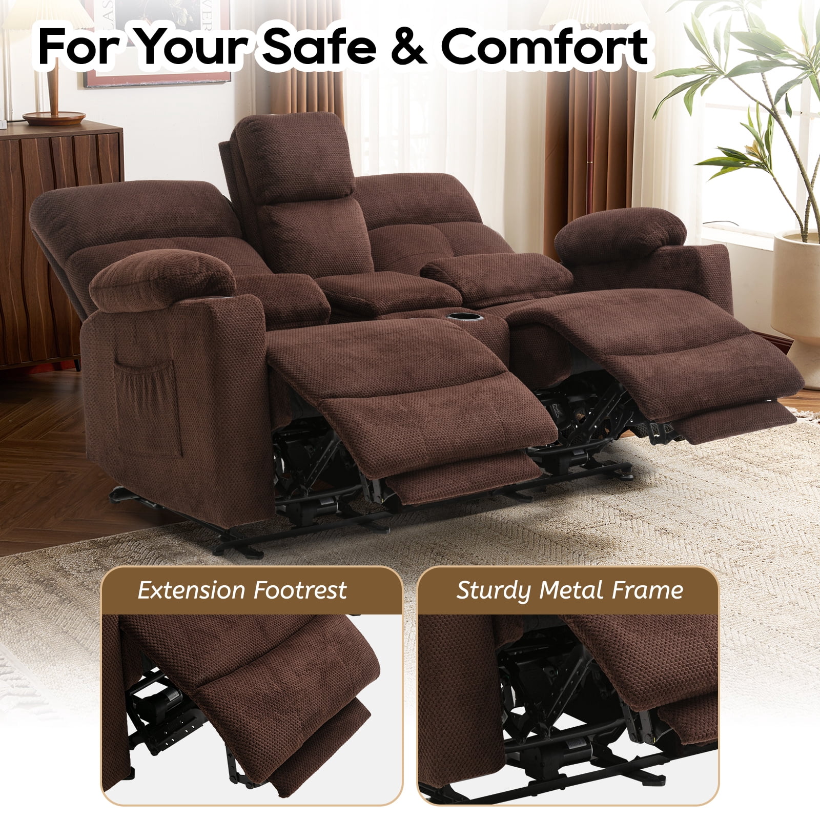 PYOIER Reclining Loveseat Sofa With Massage & Heating, Grey