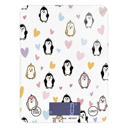 High Precision Digital Kitchen Scale Tempered Glass Food Scale Multifunction Scale Small Kitchen Appliances Cute Penguins and Heart Pattern