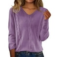 thumbnail image 2 of Sweaters for Women V Neck Casual Knit Long Sleeve Tops Lightweight Pullover Clothes Fall Fashion Outfits Purple S, 2 of 9