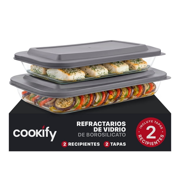Set Refractario de Vidrio Recipientes Herméticos Cookify (2 Refractarios con Tapa)