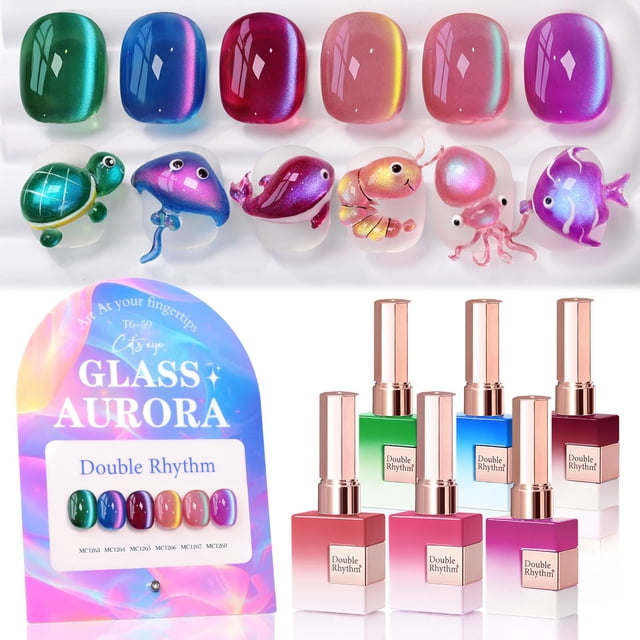Esmalte en gel Cat Eye Galaxy Verde Vidrio Double Rhythm 6 x 15 ml