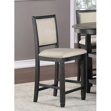 Black Finish Wooden Counter Height Chairs Set of 2pc Beige Color Fabric Upholstered Casual Dining Furniture